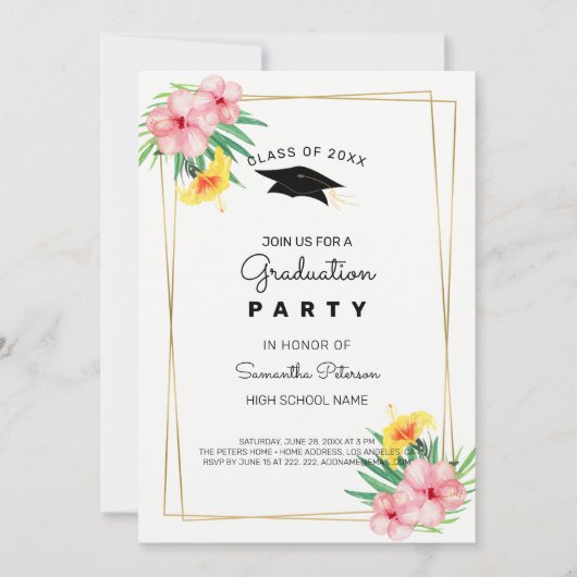 Invitation Cadre Et Fleurs D'Or (Devant)