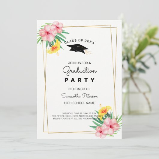 Invitation Cadre Et Fleurs D'Or (Debout devant)