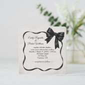 Invitation Cadre et nœud en ruban de satin noir pour mariage (Debout devant)