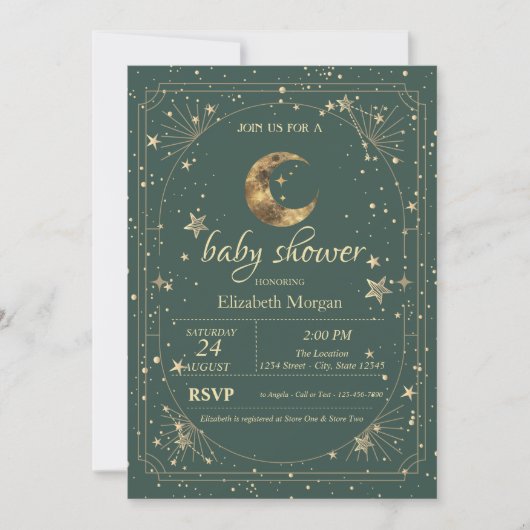 Invitation Cadre Étoiles Lune Céleste Vert (Devant)