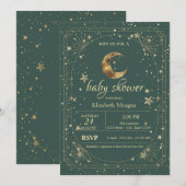 Invitation Cadre Étoiles Lune Céleste Vert (Devant / Derrière)