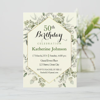 Invitation Cadre Eucalyptus Simple 50e anniversaire Invitatio