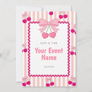 Invitation Cadre festonné à rayures cœur rose Cerise