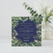 Invitation Cadre feuille de palmier vert tropical bleu sépia  (Debout devant)