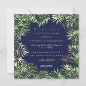 Invitation Cadre feuille de palmier vert tropical bleu sépia  (Devant)