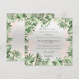 Invitation Cadre feuille de palmier vert tropical gris argent