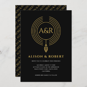 Invitation Cadre, feuille et initiales inspirés de la bijoute