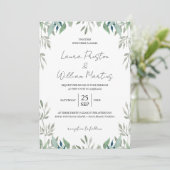 Invitation Cadre Feuille vert Code QR Mariage RSVP (Debout devant)