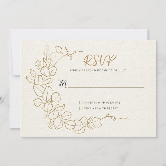 Invitation Cadre Feuilles or peint à la main RSVP (Devant)