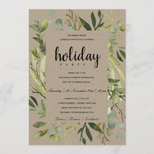 INVITATION CÂDRE FEUILLU VERT GRIS FÊTE DE NOËL D'ENTREPRISE