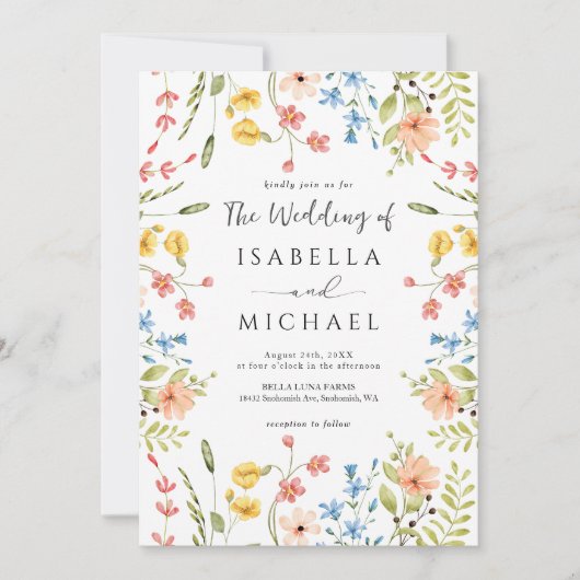 Invitation Cadre Fleur sauvage moderne Mariage de jardin (Devant)