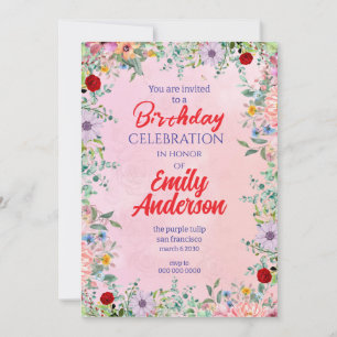 Invitation Cadre Fleur sauvage rustique élégant Anniversaire