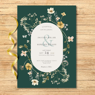 Invitation Cadre Fleur sauvage rustique vert émeraude