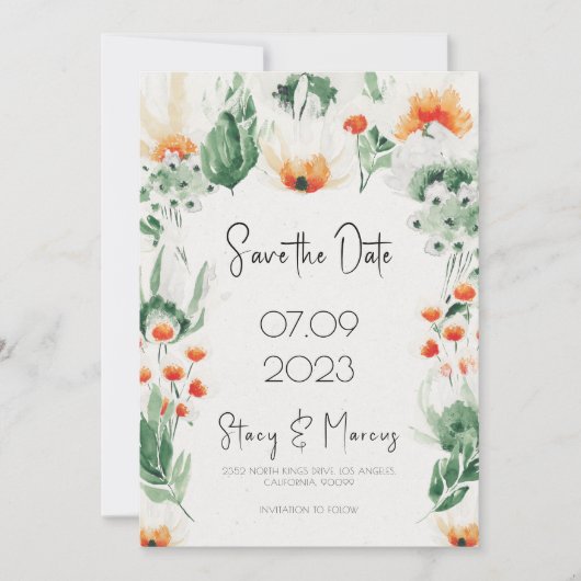 Invitation Cadre Fleur sauvage Vert Enregistrer La Date Invit (Devant)