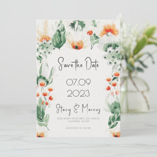 Invitation Cadre Fleur sauvage Vert Enregistrer La Date Invit (Debout devant)