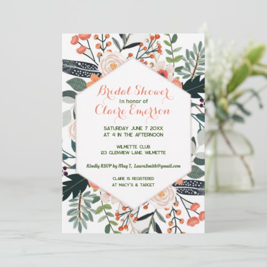Invitation Cadre fleuri Boho (Debout devant)