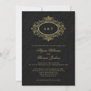 Invitation Cadre fleuri d'or fascinant de Faux sur le mariage