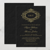 Invitation Cadre fleuri d'or fascinant de Faux sur le mariage (Devant / Derrière)