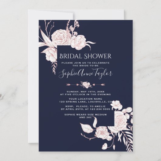 Invitation Cadre Fleurs Blanches Or Rose Mariage (Devant)