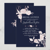 Invitation Cadre Fleurs Blanches Or Rose Mariage (Devant / Derrière)