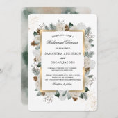 Invitation Cadre Fleurs Blanches & Pin Aquarelle d'Hiver (Devant / Derrière)