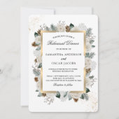 Invitation Cadre Fleurs Blanches & Pin Aquarelle Hivernale (Devant)