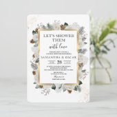 Invitation Cadre Fleurs Blanches & Pin Peinture d'Hiver (Debout devant)