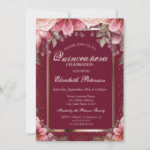 Invitation Cadre Fleurs Élégantes Confetti Quinceañera (Devant)