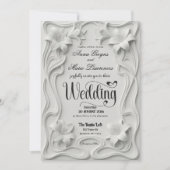 Invitation Cadre floral 3D en relief faux perle de mariage  (Devant)