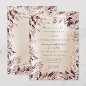 Invitation Cadre floral à feuilles de glitter or rose de Bour (Devant / Derrière)