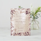 Invitation Cadre floral à feuilles de glitter or rose de Bour (Debout devant)