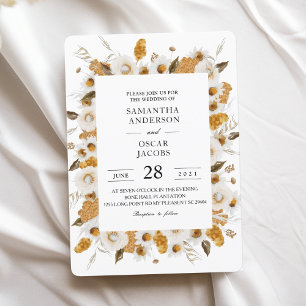 Invitation Cadre floral à l'aquarelle jaune et blanc d'automn