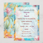 Invitation Cadre floral aquarelle bleu-vert doux (Devant / Derrière)