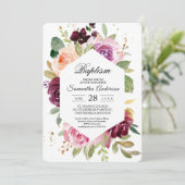 Invitation Cadre floral aquarelle bordeaux rustique et lunati (Debout devant)