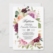 Invitation Cadre floral aquarelle bordeaux rustique et lunati (Devant)