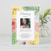 Invitation Cadre floral aquarelle Photo de célébration de vie (Debout devant)