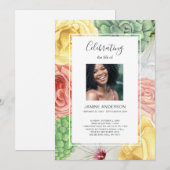 Invitation Cadre floral aquarelle Photo de célébration de vie (Devant / Derrière)