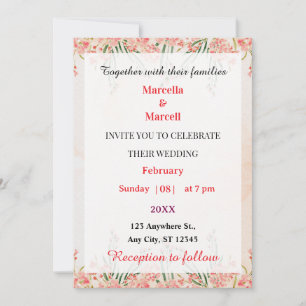 Invitation Cadre floral aquarelle rose tendre