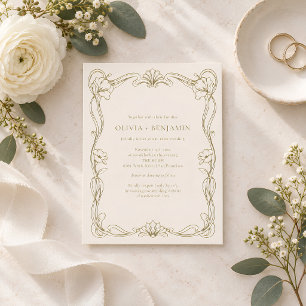Invitation Cadre floral Art Nouveau vintage ivoire mariage
