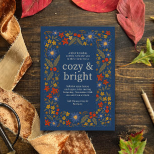 Invitation Cadre Floral Automnal Bleu pour Fête Automnale