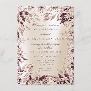 Invitation Cadre floral aux feuilles pailletées or rose de Bo