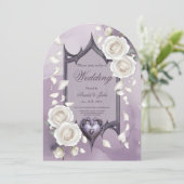 Invitation Cadre floral avec coeur et roses blanches (Debout devant)