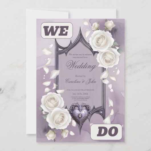 Invitation Cadre floral avec coeur et roses blanches (Devant)