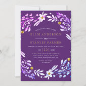 Invitation Cadre floral avec mariage violet confetti or (Devant)