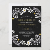 Invitation Cadre floral blanc or confetti noir mariage fût (Devant)