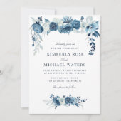 Invitation cadre floral bleu clair lune mariage (Devant)