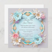 Invitation Cadre Floral Bleu Et Or Exquis (Devant / Derrière)