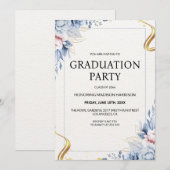 Invitation Cadre floral bleu et rose (Devant / Derrière)