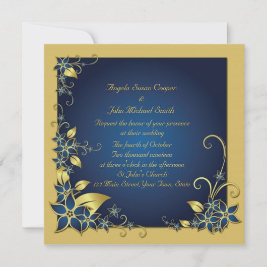 Invitation Cadre floral bleu or (Devant)