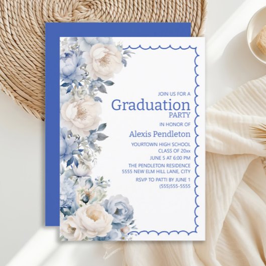 Invitation Cadre Floral Bleu Poussiéreux à Gribouillis Blanc